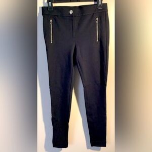 NWOT LOFT Black Pants with Gold Button Front Pocket Zippers Tight Stretch Fit 4
